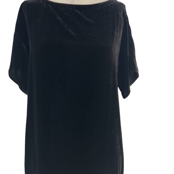 Eileen Fisher Bateau Neck Short Sleeve Velvet High Low Shift Dress Size Small - Picture 4 of 13